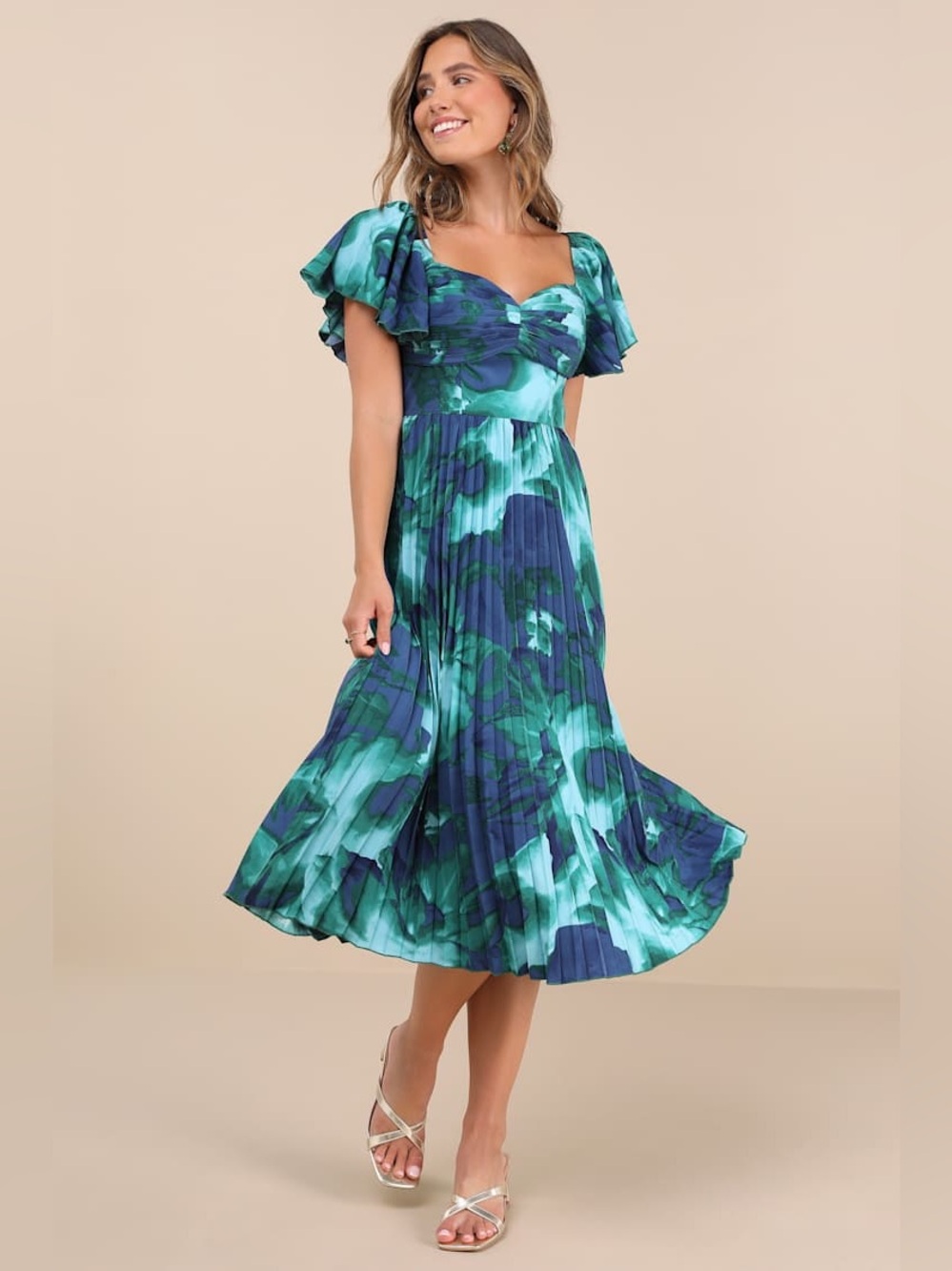 Lulus Authentically Yours Teal Multi Abstract Print Satin Midi Dress